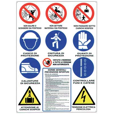 Targa Segnaletica Obblighi E Divieti Cantiere - Pp Cm 60X80- 5 Pezzi