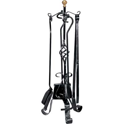 Piantana Camino Kit Pigna - Ferro Battuto + Pomi Ottone H.Cm 70 Cf=Pz 5- 1 Confezioni