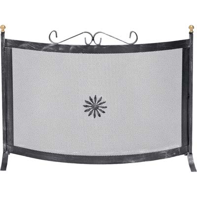 Parascintille Camino Curvo Ferro Battuto + Pomi Ottone Cm 60X50