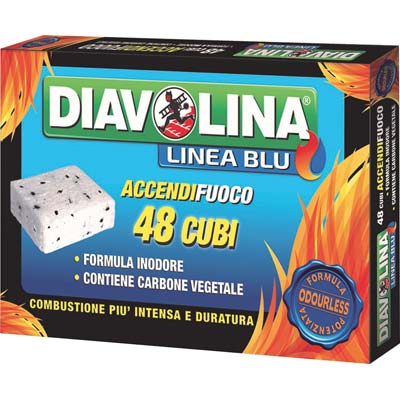 Accendifuoco Lignite Diavolina Linea Blu - Senza Odori Cubetti 48- 24 Pezzi