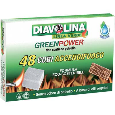 Accendifuoco Greenpower Diavolina Linea Verde - Cubetti 48- 24 Pezzi