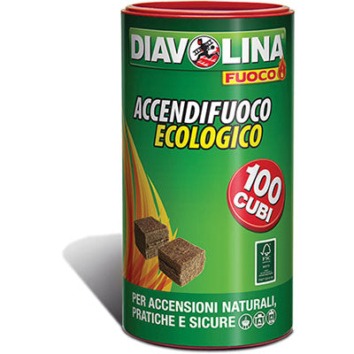 Accendifuoco Ecologico 100 Diavolina Fuoco - Cubetti 100- 6 Pezzi