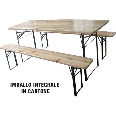 Set Tavolo + Panche Birreria 2 Gambe Domus - Legno/Acciaio Cm 120X60 H.Cm 76 Cf=Pz 3- 1 Confezioni