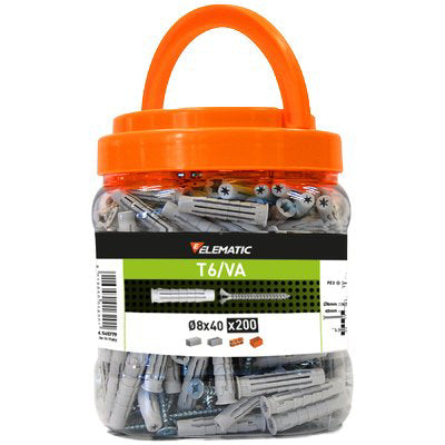 Tassello Nylon T6/Va Vite Tsp Promopack Elematic - Mm 8X40 Cf=Pz 200- 1 Confezioni