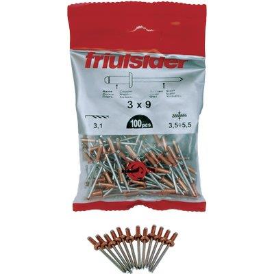 Rivetto A Strappo Rame Friulsider - Mm 3,4X 9 Cf=Pz 100- 5 Confezioni