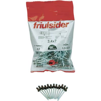 Rivetto A Strappo Alluminio Testa Moro Friulsider - Mm 3,4X 9 Cf=Pz 100- 10 Confezioni