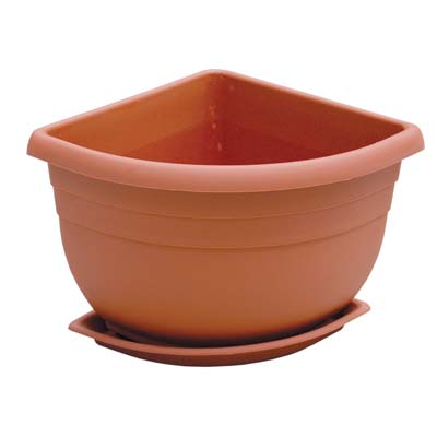 Vaso + Sottovaso Angolare Angelica Ics - Pp Terracotta Cm 21X21 H.Cm 18- 4 Pezzi