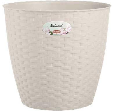 Vaso Rattan Tondo Natural Stefanplast - Pp Bianco Cm 24 H.Cm 22,5- 2 Pezzi