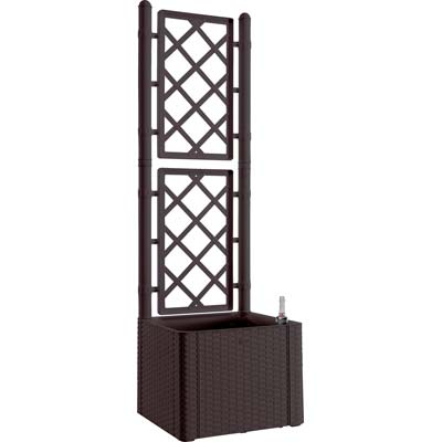 Fioriera + Grigliato Natural Deluxe Stefanplast - Pp Rattan Moka Cm 43X43 H.Cm 142