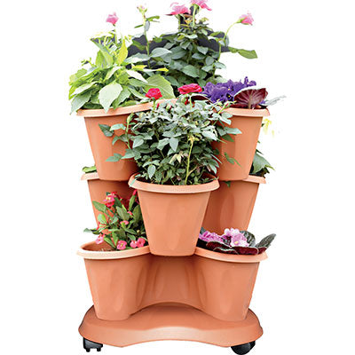 Vaso Trifoglio + Sottovaso + Ruote Bama - Pp Terracotta D.Cm 40 H.Cm 51 Cf=Pz 3- 1 Confezioni