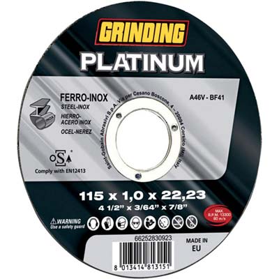 Disco Abrasivo Taglio Ferro Platinum Grinding - Mm 115X22,2 H.Mm 1,0 Piano- 25 Pezzi