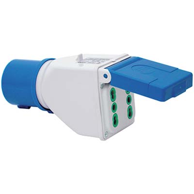 Adattatore Spina Blu16A Bipasso Doppia Fme 2P+T 16A Ip44