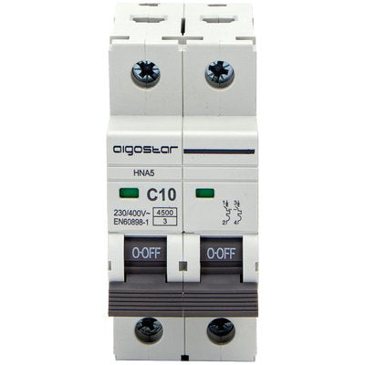 Interruttore Magnetotermico 2 Posti Aigostar - 2P Volt 230 A 10 Ka 4,5 Bipolare- 2 Pezzi