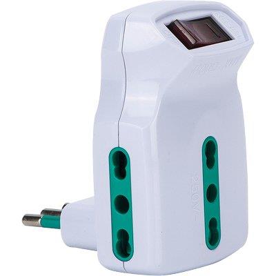 Adattatore Triplo 10A10/16A Fme Bianco 2P+T + Interruttore Termico