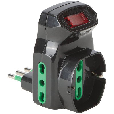 Adattatore Triplo 10A16A+Schuko Fme Nero 2P+T + Interruttore Termico