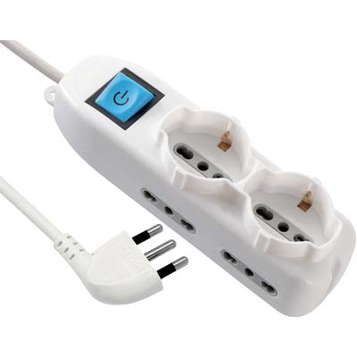 Multipresa Bipasso + Schuko + Int.Lum Electraline - Bianco Posti 6 2P+T 16A N°Xmmq 3X15 Mt 15- 2 Pezzi