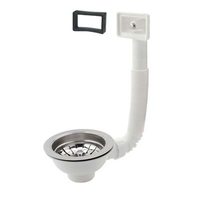 Pilettone Basket Lavello Inox + Troppo Pieno - Pp/Inox 11/2F + Tappo Griglia Basket- 2 Pezzi