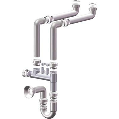 Sifone Pp Salvaspazio 2 Vasche + 2 Attacchi Bianco Mm 40 11/2