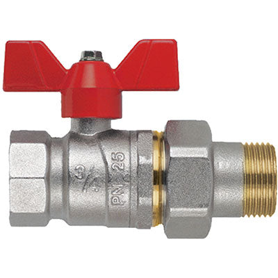 Valvola Sfera Mf Farfalla+Bocchettone Perfecta Fiv - Ottone Nichelato 1/2Mf- 4 Pezzi