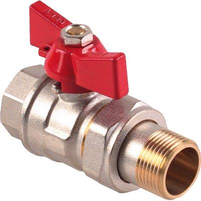 Valvola Sfera Mf Farfalla+Bocchettone Stars - Ottone Nichelato 1/2Mf- 3 Pezzi