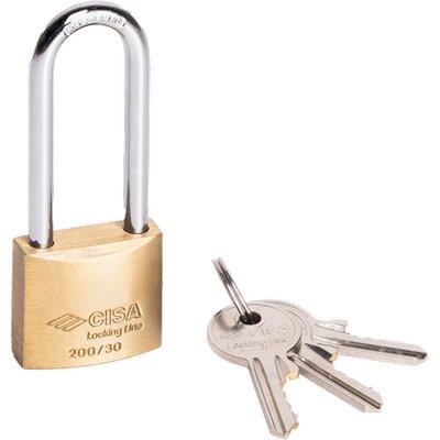 Lucchetto Arco Lungo Locking-Line Pop 20011 Cisa - Ottone Arco Cromato Chiavi 3 Mm 40- 12 Pezzi