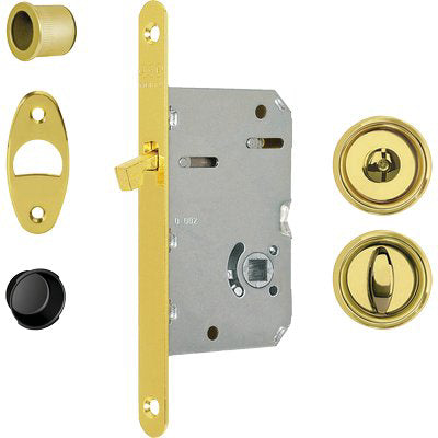 Serratura Porta Scorrevole Scivola Tre Agb Nicchie Tonde E.Mm 50 B.Tondo Ottone Lucido