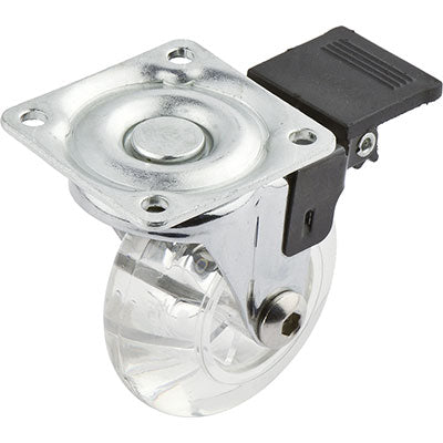 Ruota A Forcella Girevole Trasparente + Fermo - A/Zincr/Gomma Trasparente D.Mm 50X21 P.Mm 42X42- 12 Pezzi