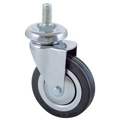 Ruota A Forcella Girevole Perno Filettato 155B Avo - A/Cromato/Gomma Nera D.Mm 100X24 F.Ma 12X30- 4 Pezzi