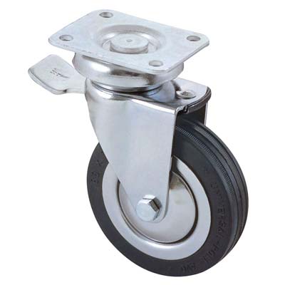 Ruota A Forcella Girevole + Fermo 155Bis Avo A/Cromato/Gomma Nera D.Mm 80X20 P.Mm 64X50