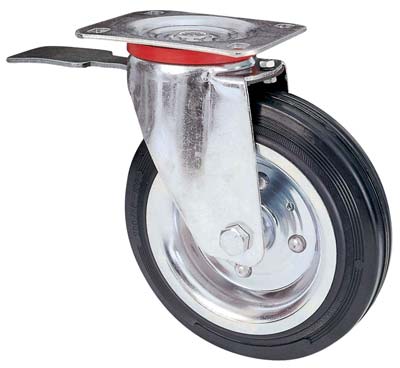 Ruota A Forcella Girevole + Fermo 80Bis Avo A/Zincr/Gomma Nera D.Mm 100X30 P.Mm 100X85