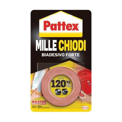 Pattex Millechiodi Nastro Biadesivo - H.Mm 19 Mt 1,5- 4 Pezzi