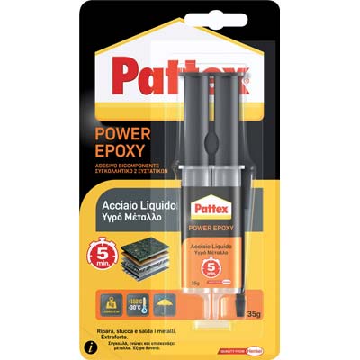 Pattex Power Epoxy Acciaio Liquido Mix Siringa - Gr 35- 3 Pezzi