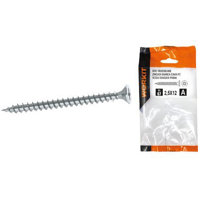 Vite Truciolare Tsp Zincata Bianca Self Workit - Cava Pz Filetto Intero Mm 6,0X40 Cf=Pz 12- 5 Confezioni
