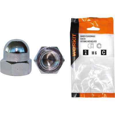 Dado Esagonale Cieco Ottone Nichelato Self Workit - M 6 Cf=Pz 4- 5 Confezioni