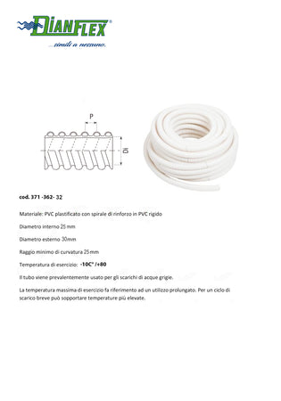 Tubo In Pvc Spiralato Flessibile Bianco A Mt.- Diam. 32- Gopla- Metri 20
