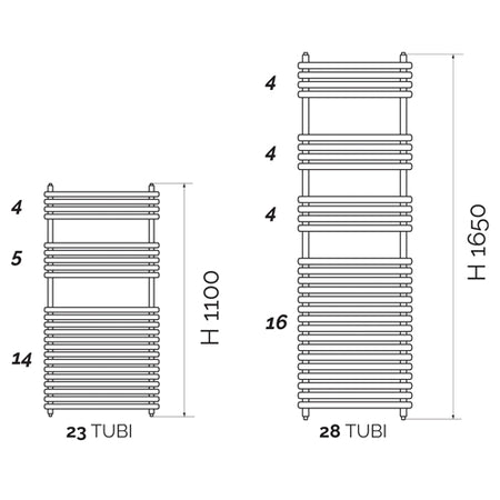 Termoarredo Design Cromato Tubi Tondi- H 1100 X Int. 450 (Mm)- Aton- Pezzi 1