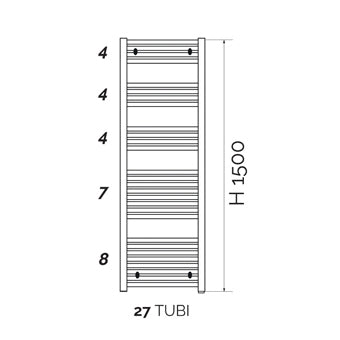 Termoarredo Linea Kalura Diritto H 1500- Cromo Int. 450 - L 500- Aton- Pezzi 1