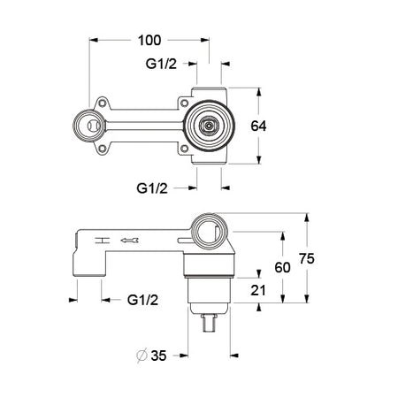 Parte Incasso Per Monocomando Lavabo A Parete- Portata 12 Lt/Min- Nymo- Pezzi 1