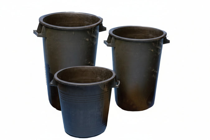Bidoni Neri Per Uso Agricolo Senza Coperchio Lt.50 Ø Cm.41 Altezza Cm.50 Ics