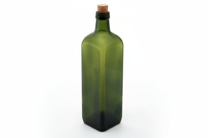 Bottiglia Marasca In Vetro Quadra Per Olio- - Capacitãe Lt.1,00 - Vetro Verde - Tappo 31,5 - 20 Pezzi