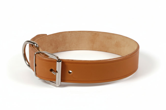 Collare Per Cani Cuoio Extra Naturale Con Finta Cucitura- - Cm.56X3 Cuoio Naturale - 6 Pezzi