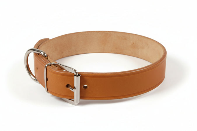 Collare Per Cani Cuoio Extra Naturale Con Finta Cucitura- - Cm.65X4 Cuoio Naturale - 6 Pezzi