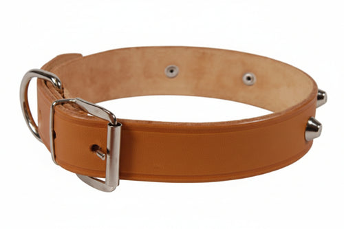 Collare Per Cani Cuoio Extra Naturale Finta Cucitura Con Borchie- - Cm.51X2,5 Cuoio Naturale - 6 Pezzi