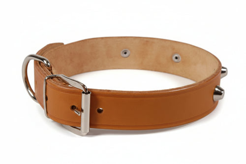 Collare Per Cani Cuoio Extra Naturale Finta Cucitura Con Borchie- - Cm.56X3 Cuoio Naturale - 6 Pezzi