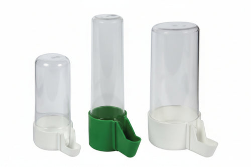 Abbeveratoio Trasparente Per Gabbia Uccelli- - Ø Cm.5,3X13,5H. Medio Portata Cc.200 - 10 Pezzi