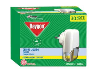 Baygon Genius Elettroemanatore Base + Ricarica Liquida 30 Notti - 12 Pezzi Baygon