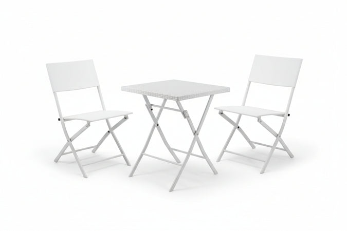 Set Giardino Fold White In Rattan Sintetico Pp Tre Pezzi Vette