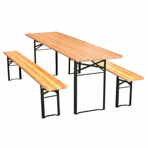 Set Tavolo + 2 Panche Birreria 2 Gambe Tavolo Cm.200X50X77H. Panche Cm.200X25X47H. Vette