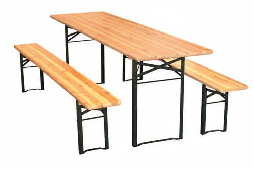 Set Tavolo + 2 Panche Birreria 2 Gambe Tavolo Cm.200X60X77H. Panche Cm.200X25X47H. Vette