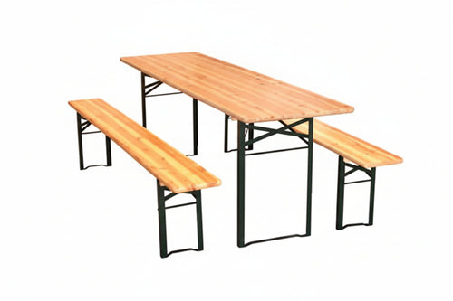 Set Tavolo + 2 Panche Birreria 2 Gambe Tavolo Cm.220X70X77H. Panche Cm.220X25X47H. Vette